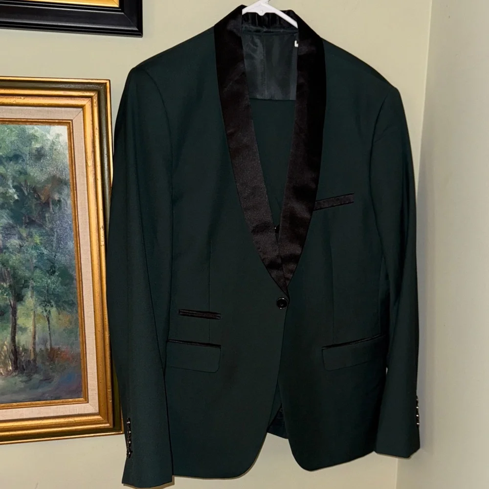Deep Green 3 PC Men's Tux Tuxedo Suit Black Lapel MSU Michigan State Small S - Picture 5 of 9